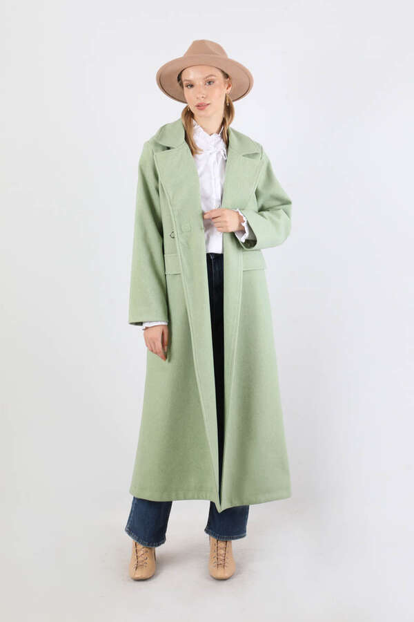 Kruvaze Tokalı Uzun Kaban Mint - 2