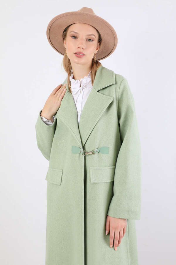 Kruvaze Tokalı Uzun Kaban Mint - 3