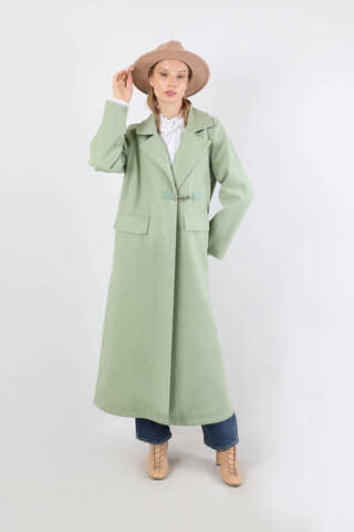 Kruvaze Tokalı Uzun Kaban Mint - 4