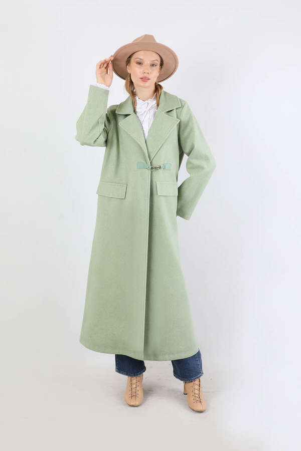 Kruvaze Tokalı Uzun Kaban Mint - 4