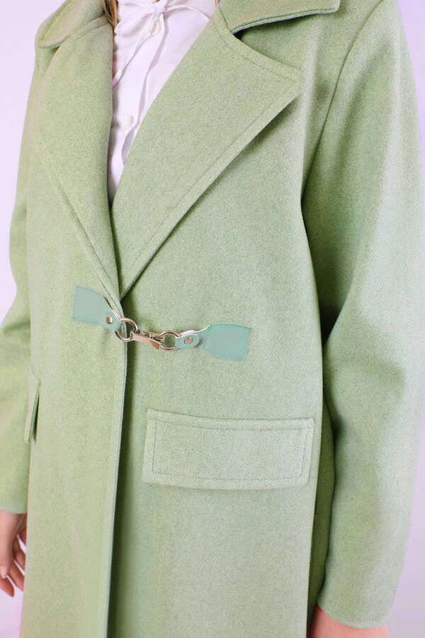 Kruvaze Tokalı Uzun Kaban Mint - 5