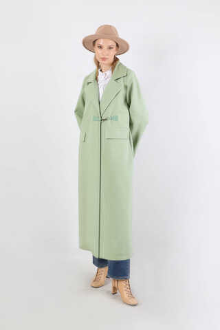 Kruvaze Tokalı Uzun Kaban Mint - 1