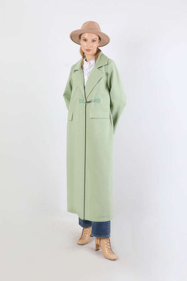 Kruvaze Tokalı Uzun Kaban Mint - 1