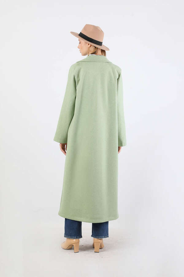 Kruvaze Tokalı Uzun Kaban Mint - 6