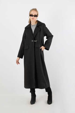 Kruvaze Tokalı Uzun Kaban Siyah - 3