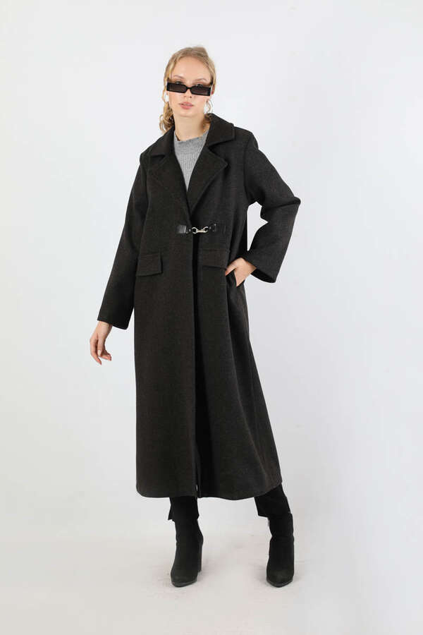 Kruvaze Tokalı Uzun Kaban Siyah - 3