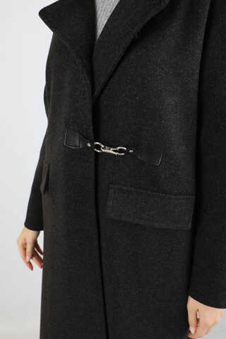 Kruvaze Tokalı Uzun Kaban Siyah - 4