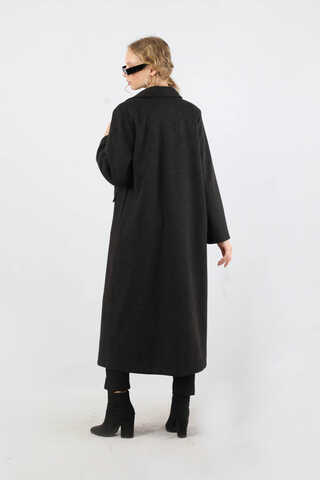 Kruvaze Tokalı Uzun Kaban Siyah - 6