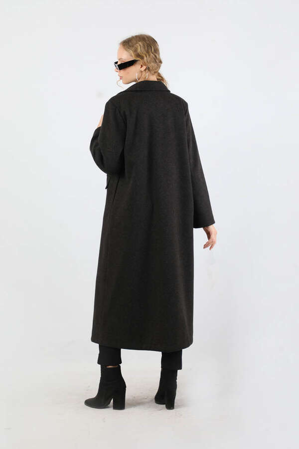 Kruvaze Tokalı Uzun Kaban Siyah - 6