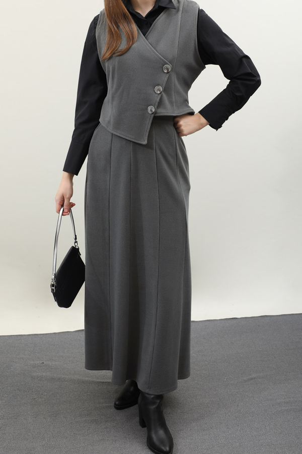 Kruvaze Yelekli Takım Antrasit 