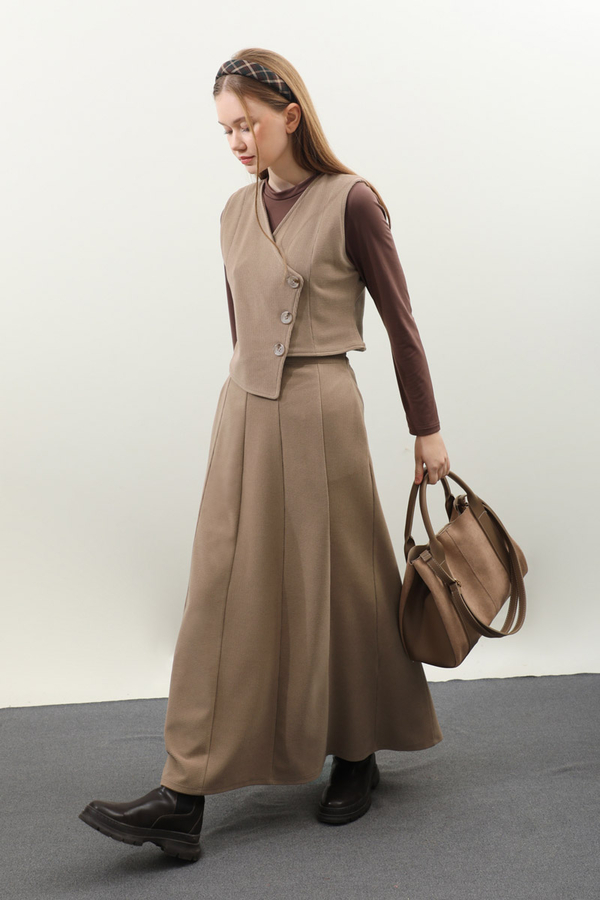 Kruvaze Yelekli Takım Koyu Vizon 