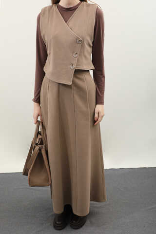 Kruvaze Yelekli Takım Koyu Vizon - 5