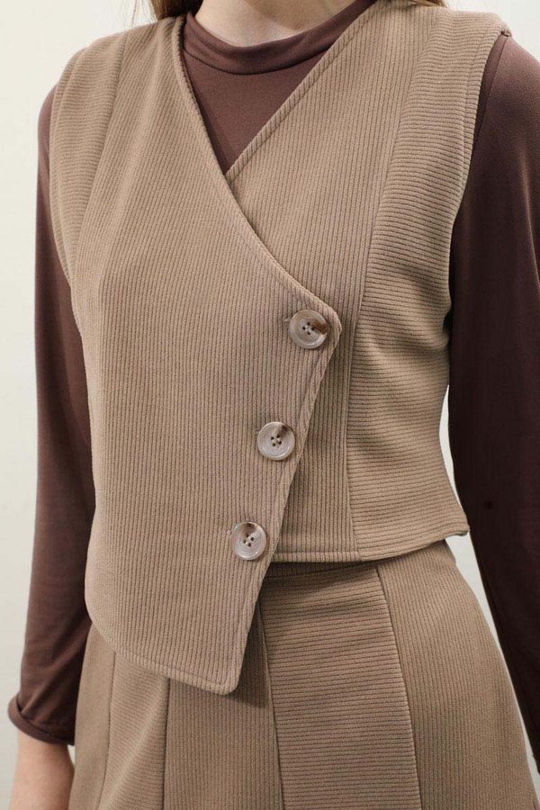 Kruvaze Yelekli Takım Koyu Vizon - 8