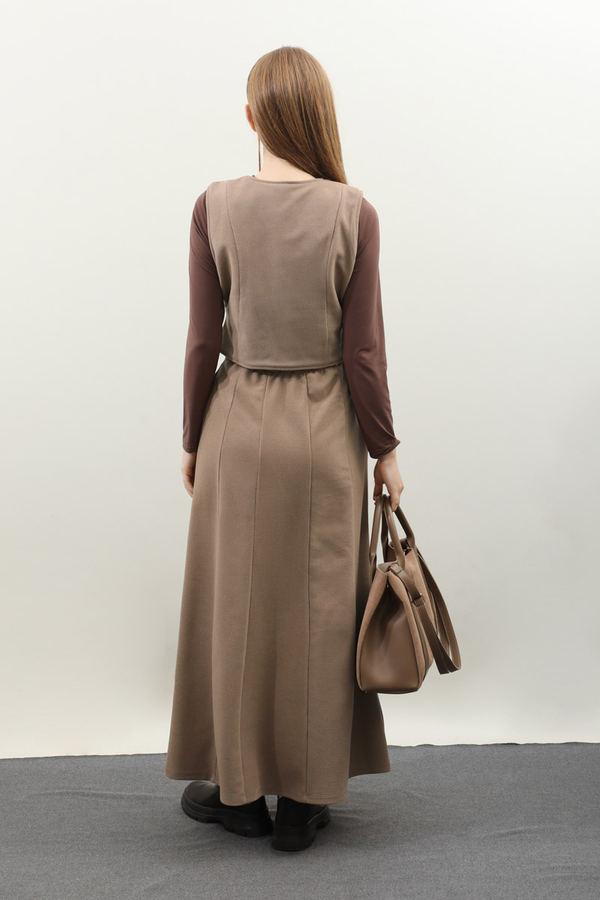 Kruvaze Yelekli Takım Koyu Vizon - 9