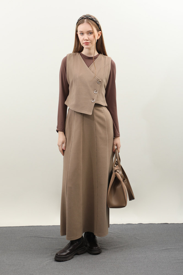 Kruvaze Yelekli Takım Koyu Vizon - 2