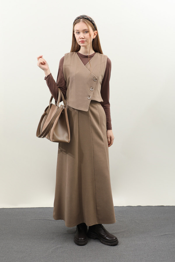 Kruvaze Yelekli Takım Koyu Vizon - 3