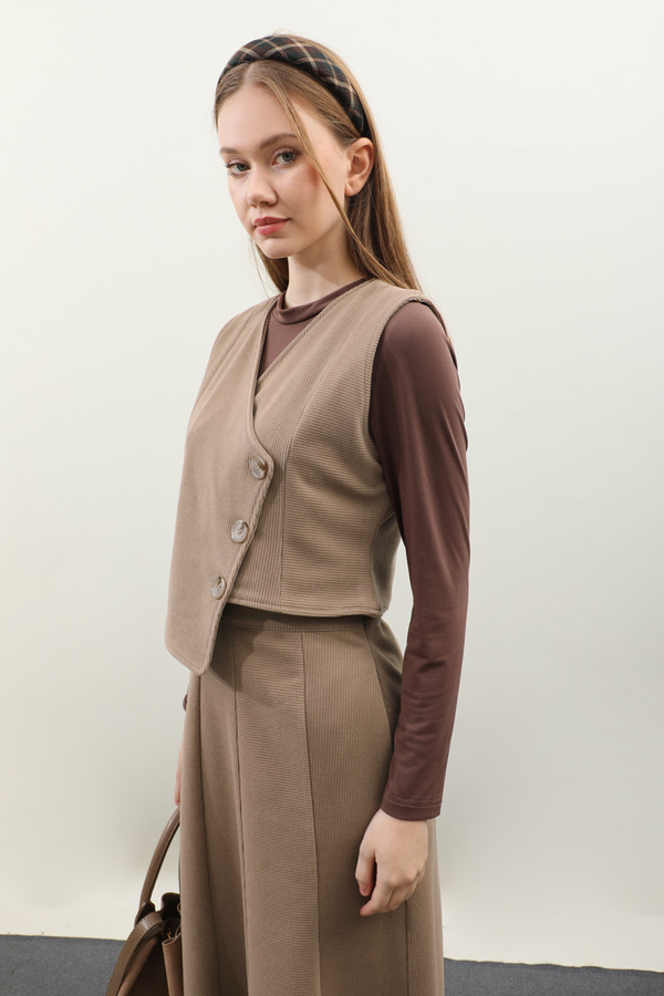 Kruvaze Yelekli Takım Koyu Vizon - 6