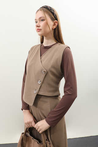 Kruvaze Yelekli Takım Koyu Vizon - 7