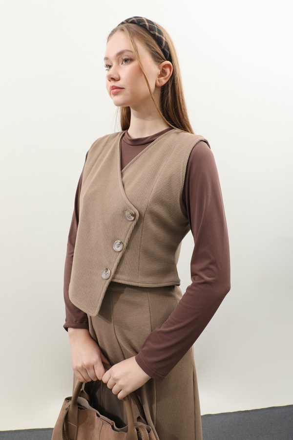 Kruvaze Yelekli Takım Koyu Vizon - 7