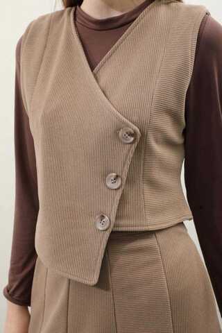 Kruvaze Yelekli Takım Koyu Vizon - 8