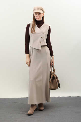 Kruvaze Yelekli Takım Krem - 3