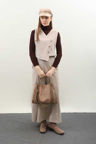 Kruvaze Yelekli Takım Krem - 4