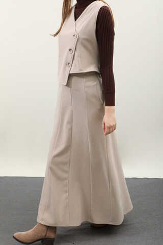 Kruvaze Yelekli Takım Krem - 6