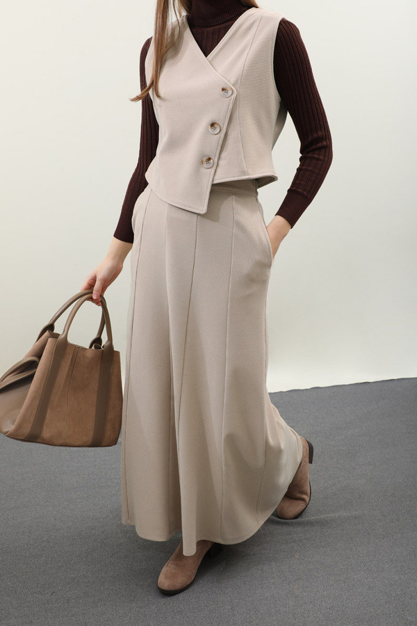 Kruvaze Yelekli Takım Krem - 7