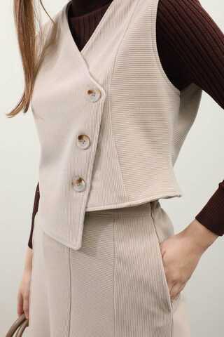 Kruvaze Yelekli Takım Krem - 9