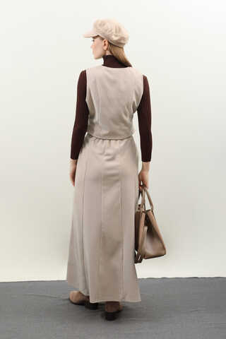 Kruvaze Yelekli Takım Krem - 10