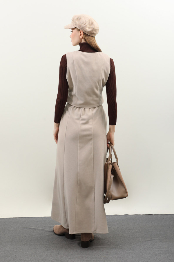 Kruvaze Yelekli Takım Krem - 10