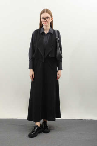 Kruvaze Yelekli Takım Siyah - 3