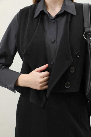 Kruvaze Yelekli Takım Siyah - 4