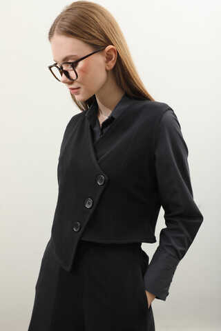 Kruvaze Yelekli Takım Siyah - 2