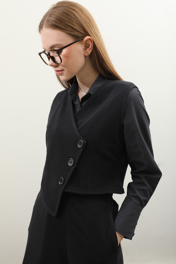 Kruvaze Yelekli Takım Siyah - 2