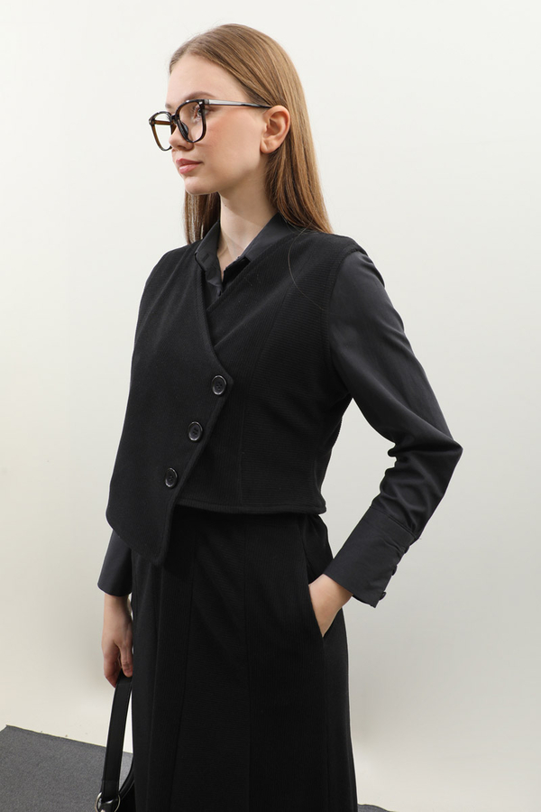 Kruvaze Yelekli Takım Siyah - 7