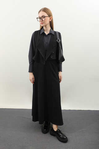 Kruvaze Yelekli Takım Siyah - 1