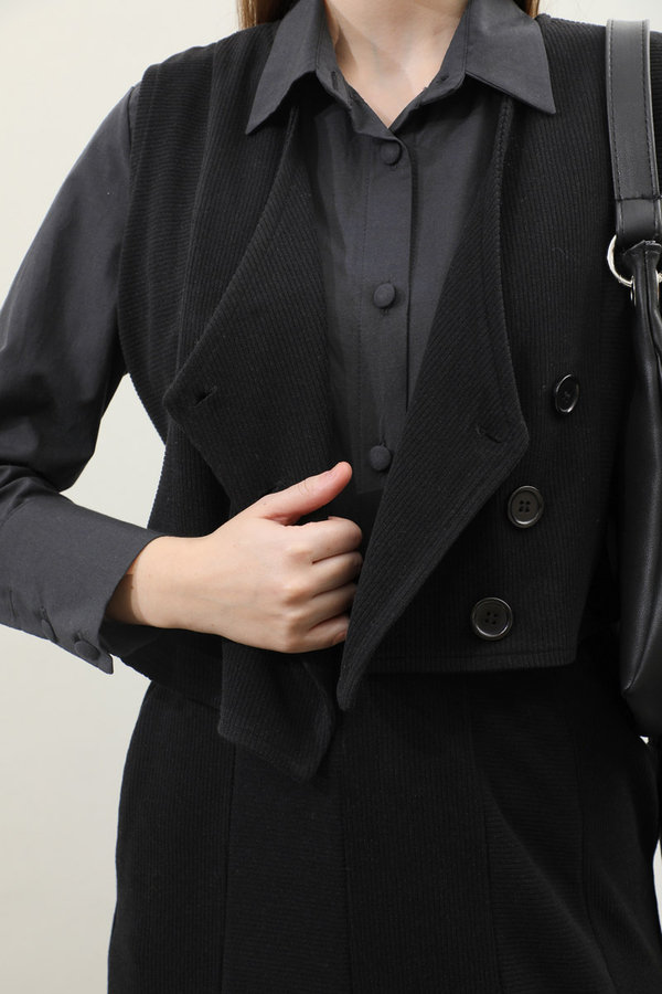 Kruvaze Yelekli Takım Siyah - 4