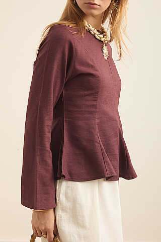 Kuplu Keten Bluz Bordo - 3