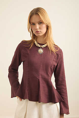 Kuplu Keten Bluz Bordo - 4