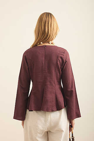 Kuplu Keten Bluz Bordo - 5