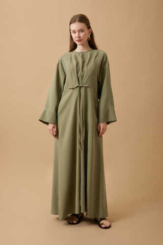 Kurdele Detaylı Elbise Haki - 1