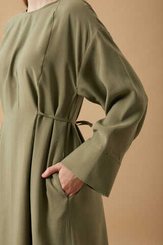Kurdele Detaylı Elbise Haki - 6