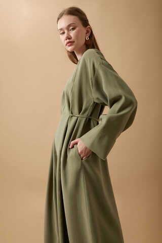 Kurdele Detaylı Elbise Haki - 3