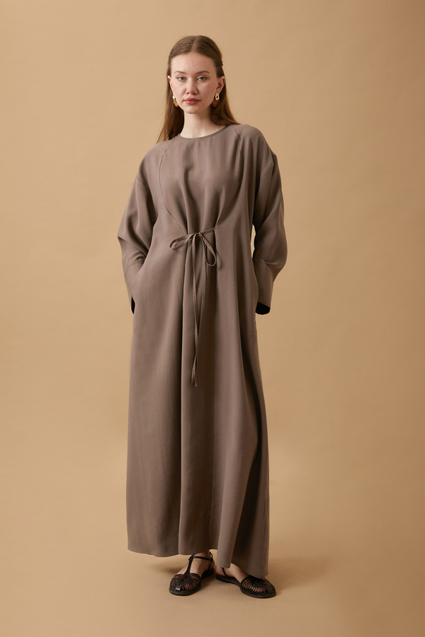 Kurdele Detaylı Elbise Kahverengi - 1