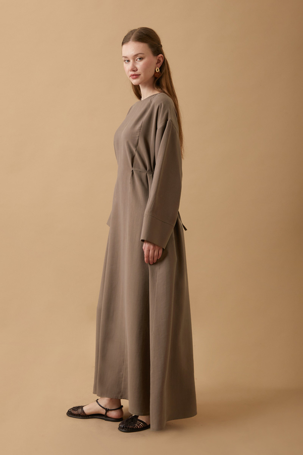 Kurdele Detaylı Elbise Kahverengi - 6