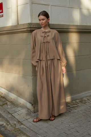 Kurdele Detaylı Etek Takım Açık Taba - 2