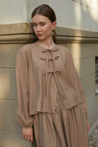 Kurdele Detaylı Etek Takım Açık Taba - 8