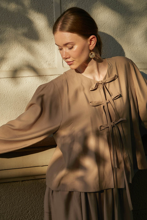 Kurdele Detaylı Etek Takım Açık Taba - 9