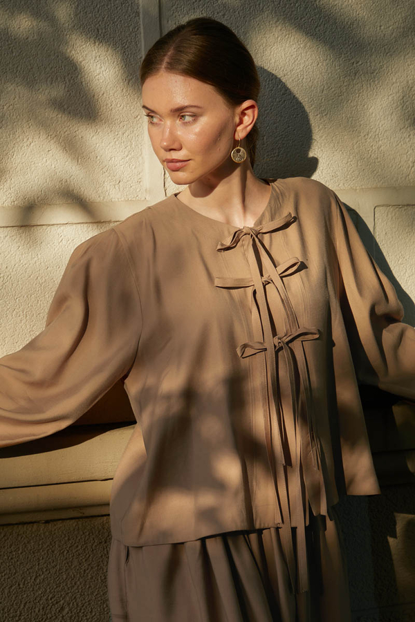 Kurdele Detaylı Etek Takım Açık Taba - 5